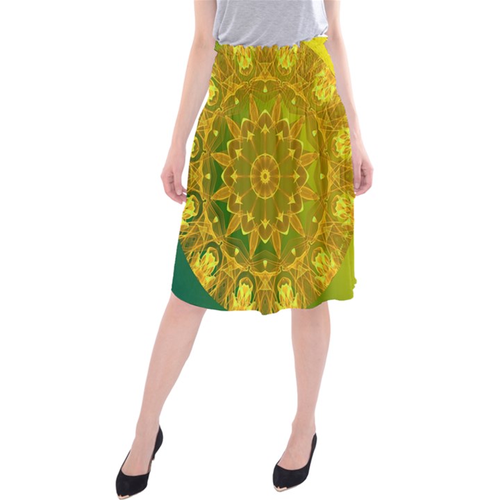 Yellow Green Abstract Wheel Of Fire Midi Beach Skirt