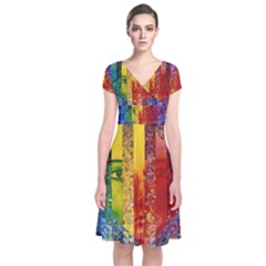 Conundrum I, Abstract Rainbow Woman Goddess  Short Sleeve Front Wrap Dress by DianeClancy