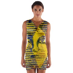 Conundrum Ii, Abstract Golden & Sapphire Goddess Wrap Front Bodycon Dress by DianeClancy