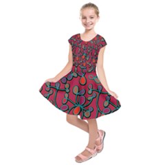 Red Floral Pattern Kids  Short Sleeve Dress by Valentinaart