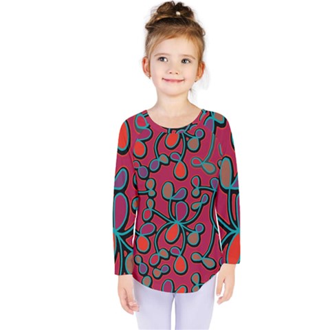 Red Floral Pattern Kids  Long Sleeve Tee by Valentinaart