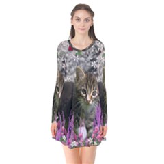 Emma In Flowers I, Little Gray Tabby Kitty Cat Flare Dress by DianeClancy