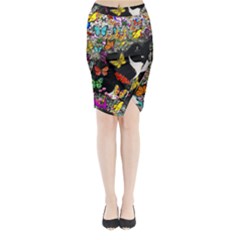 Freckles In Butterflies I, Black White Tux Cat Midi Wrap Pencil Skirt by DianeClancy