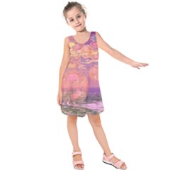 Glorious Skies, Abstract Pink And Yellow Dream Kids  Sleeveless Dress by DianeClancy