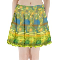 Golden Days, Abstract Yellow Azure Tranquility Pleated Mini Skirt by DianeClancy