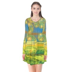 Golden Days, Abstract Yellow Azure Tranquility Flare Dress by DianeClancy