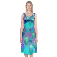 Ocean Dreams, Abstract Aqua Violet Ocean Fantasy Midi Sleeveless Dress by DianeClancy