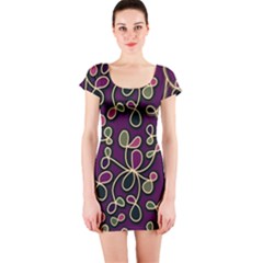 Elegant Purple Pattern Short Sleeve Bodycon Dress