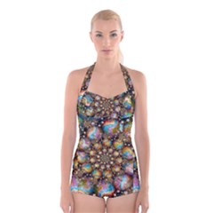 Marbled Spheres Spiral Boyleg Halter Swimsuit  by WolfepawFractals