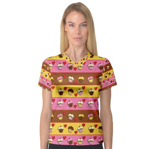 Cupcakes Pattern Women s V-neck Sport Mesh Tee by Valentinaart