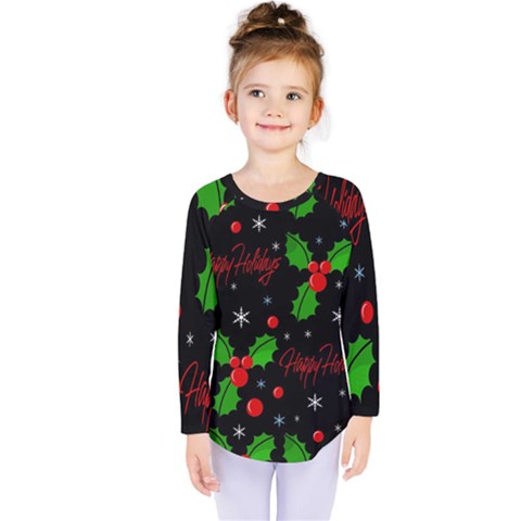 Happy Holidays Pattern Kids  Long Sleeve Tee by Valentinaart