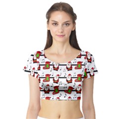 Xmas Song Pattern Short Sleeve Crop Top (tight Fit) by Valentinaart