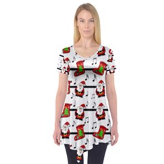 Xmas Song Pattern Short Sleeve Tunic  by Valentinaart