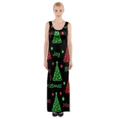 New Year Pattern - Red And Green Maxi Thigh Split Dress by Valentinaart