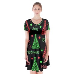 New Year Pattern - Red And Green Short Sleeve V-neck Flare Dress by Valentinaart