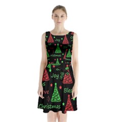 New Year Pattern - Red And Green Sleeveless Chiffon Waist Tie Dress by Valentinaart