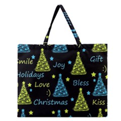 New Year Pattern - Blue And Yellow Zipper Large Tote Bag by Valentinaart