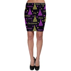 New Year Pattern - Yellow And Purple Bodycon Skirt by Valentinaart