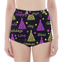 New Year Pattern - Yellow And Purple High-waisted Bikini Bottoms by Valentinaart