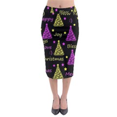 New Year Pattern - Yellow And Purple Midi Pencil Skirt by Valentinaart