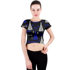 New Year Pattern - Blue Crew Neck Crop Top by Valentinaart