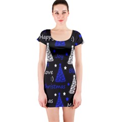 New Year Pattern - Blue Short Sleeve Bodycon Dress by Valentinaart