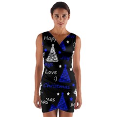 New Year Pattern - Blue Wrap Front Bodycon Dress by Valentinaart