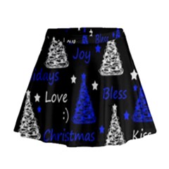 New Year Pattern - Blue Mini Flare Skirt by Valentinaart