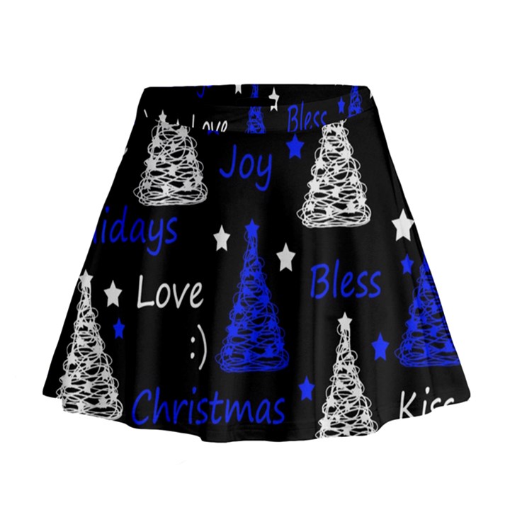 New Year pattern - blue Mini Flare Skirt