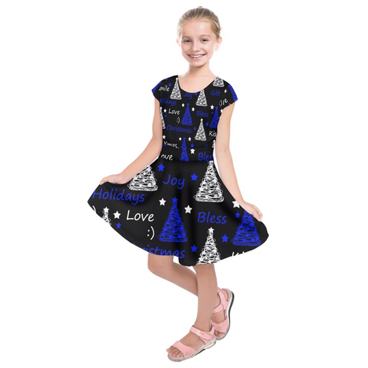 New Year pattern - blue Kids  Short Sleeve Dress