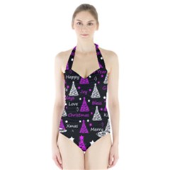 New Year Pattern - Purple Halter Swimsuit by Valentinaart