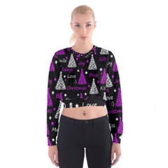 New Year Pattern - Purple Women s Cropped Sweatshirt by Valentinaart