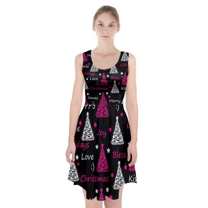 New Year pattern - magenta Racerback Midi Dress