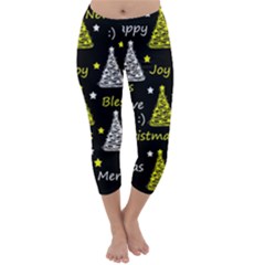 New Year Pattern - Yellow Capri Winter Leggings  by Valentinaart