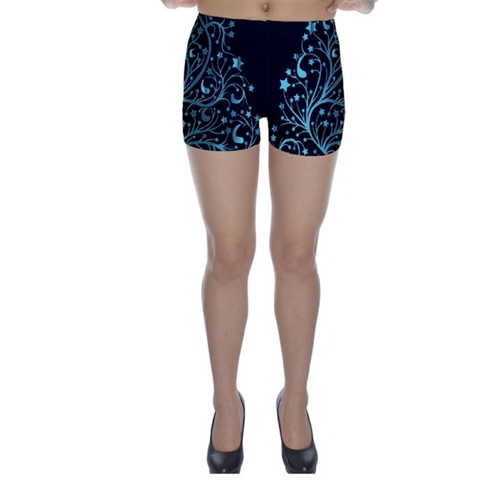 Elegant Blue Christmas Tree Black Background Skinny Shorts