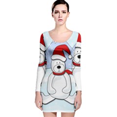 Polar Bear Long Sleeve Velvet Bodycon Dress by Valentinaart