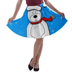 Polar Bear - Blue A-line Skater Skirt by Valentinaart