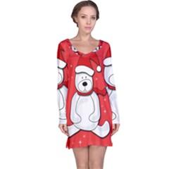 Polar Bear - Red Long Sleeve Nightdress by Valentinaart