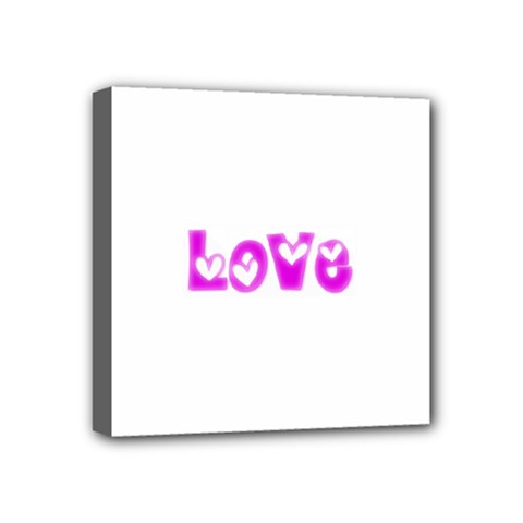 Pink Love Hearts Typography Mini Canvas 4  X 4  by yoursparklingshop