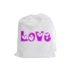 Pink Love Hearts Typography Drawstring Pouches (large)  by yoursparklingshop