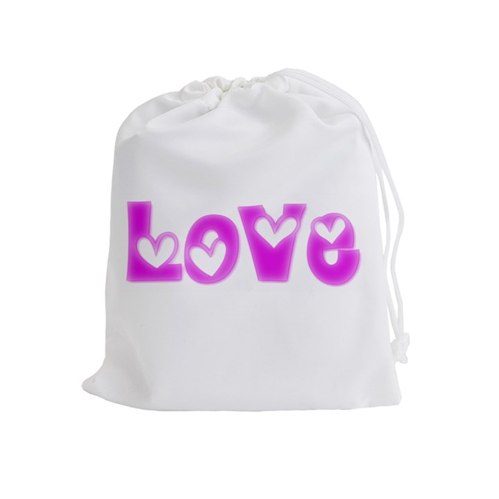 Pink Love Hearts Typography Drawstring Pouches (Extra Large)