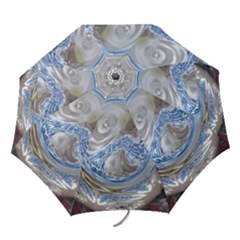 Silver Gray Blue Geometric Art Circle Folding Umbrellas by yoursparklingshop