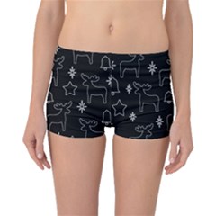 Black Xmas Pattern Boyleg Bikini Bottoms