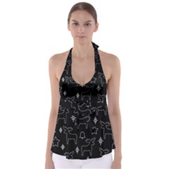 Black Xmas Pattern Babydoll Tankini Top