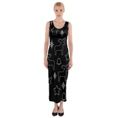 Black Xmas Pattern Fitted Maxi Dress