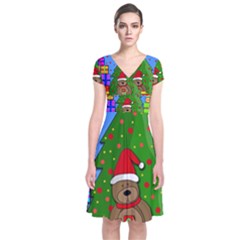 Xmas Gifts Short Sleeve Front Wrap Dress