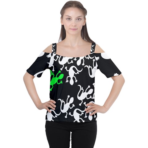 Green Lizards  Women s Cutout Shoulder Tee by Valentinaart