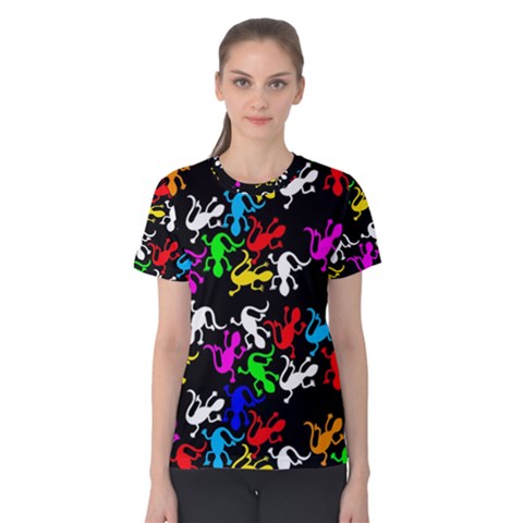 Colorful Lizards Pattern Women s Cotton Tee by Valentinaart