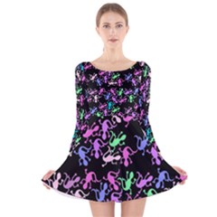 Purple Lizards Pattern Long Sleeve Velvet Skater Dress