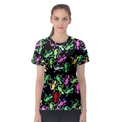 Playful Lizards Pattern Women s Sport Mesh Tee